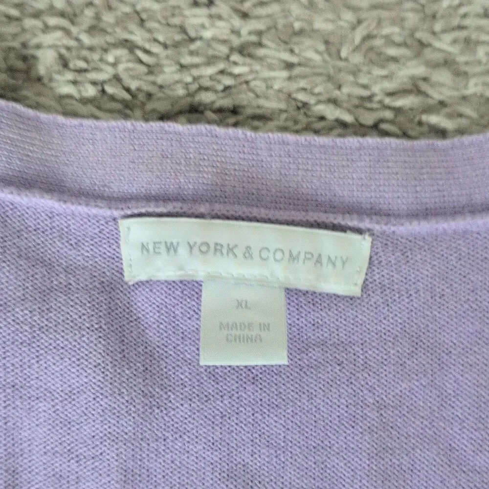 New York & Company Women's Purple Knit Cardigan Sweater XL Solid V-Neck Buttons